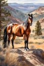 The Eye Catching Story of Wild Horses on Watercolor Canvas Royalty Free Stock Photo