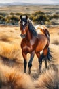 The Eye Catching Story of Wild Horses on Watercolor Canvas Royalty Free Stock Photo