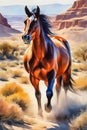 The Eye Catching Story of Wild Horses on Watercolor Canvas Royalty Free Stock Photo