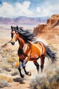 The Eye Catching Story of Wild Horses on Watercolor Canvas Royalty Free Stock Photo