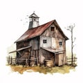 Barnyard Beauty: Red Barn Farm in Vibrant Watercolor AI Generated Royalty Free Stock Photo