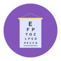 Eye chart with letters decreasing in size on a hanging poster. Vision test at an optometrist clinic vector illustration Royalty Free Stock Photo