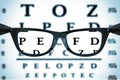 Eye Chart or Sight Test Seen Through Eye Glasses. 3d Rendering Royalty Free Stock Photo