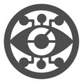Eye circle with connections solid icon, neural network concept. Vector graphics. Visual recognition program sign on