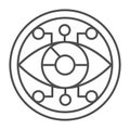 Eye circle with connections thin line icon, neural network concept. Vector graphics. Visual recognition program sign on