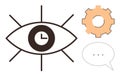 Eye with Clock Symbol, Gear, and Speech Bubble Representing Vision, Time, Process, and Communication Royalty Free Stock Photo