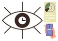 Eye and Clock Symbol with Smartphone and Data Chart Visualizing Security and Time Management Royalty Free Stock Photo