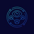 eye and clock, time tracking line vector icon