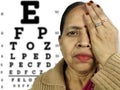 An eye close or hide due to testing at eye clinic , indian woman Royalty Free Stock Photo