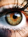 Eye close view. Human eye glance photo background. Emotional look, human face elements