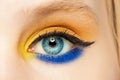 Eye closeup. Female eye with eyeshadow and black eyeliner arrow makeup close up Royalty Free Stock Photo