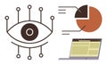 Eye with connected nodes, pie chart, and browser screen representing data analysis and visualization Royalty Free Stock Photo