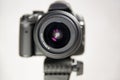 Eye of a digital camera in photo studio. Lens close up Royalty Free Stock Photo