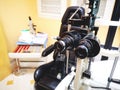 Eye doctor office oculist clinic specialist in ophthalmologist slit lamp equipment Royalty Free Stock Photo