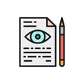 Eye doctor prescription flat color line icon.