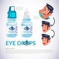 Eye drop bottle. young man applying eye drop to his eye. how to Royalty Free Stock Photo