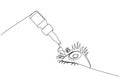 Eye drops, drip eye drops, artificial tear one line art. Continuous line drawing of pharmacy, healthcare, optical, drop