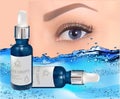 Eye drops in glass vial with pipette realistic poster with product advertising 3d vector