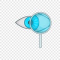 Eye exam and magnifying glass icon, cartoon style