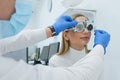 Eye Exam. Woman In Glasses Checking Eyesight At Clinic Royalty Free Stock Photo