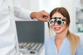 Eye Exam. Woman In Glasses Checking Eyesight At Clinic Royalty Free Stock Photo