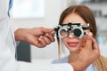 Eye Exam. Woman In Glasses Checking Eyesight At Clinic Royalty Free Stock Photo