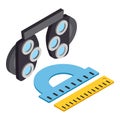 Eye examination icon isometric vector. Optical phoropter and measuring tool icon