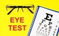 Eye examination. Text inscription on the background of the eye chart table for diagnostics Royalty Free Stock Photo