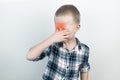 An ophthalmologist examines a boy who complains of burning and pain in his eyes. Eye fatigue from a computer or phone screen