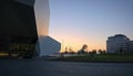 The Eye Film institute Netherlands on the northern bank of the river IJ at sunset in Amsterdam