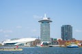 EYE Film Institute and Shell Oil tower in IJ harbour, Amsterdam