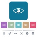 Eye flat icons on color rounded square backgrounds