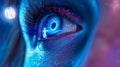 Eye Of The Future: High Tech Vision, AI, Futuristic Technology, Cyberpunk Aesthetics, Neon Glow, Artificial Intelligence, Sci-Fi, Royalty Free Stock Photo