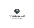 Eye and geotag logo template. Search and geotagging vector design