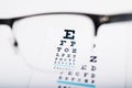 Eye glasses focus on exam chart Royalty Free Stock Photo