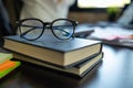 eye glasses placed on the desk are eye glasses that are prepared for people with farsightedness to work and read documents clearly Royalty Free Stock Photo