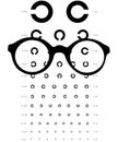 Reading eye glasses and vision chart test with symbols Royalty Free Stock Photo