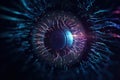 An eye with glowing neon lights. Abstract futuristic background. Royalty Free Stock Photo
