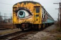 an eye graffiti on a train car in an urban setting Royalty Free Stock Photo