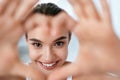 Eye Health. Beautiful Woman Face With Heart Shaped Hands. Beauty Royalty Free Stock Photo