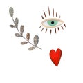 Eye heart branch mystic symbol watercolor sketch