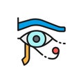 Eye of Horus, ancient egyptian moon flat color line icon.