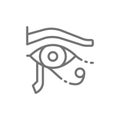 Eye of Horus, ancient egyptian moon line icon.