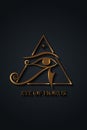 Eye Of Horus gold Logo design. The ancient Egyptian Moon sign. Mighty Pharaohs amulet, golden luxury vector isolated