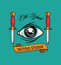 Eye human with daggers tattoo studio graphic
