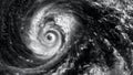 Eye of the Hurricane. Hurricane on a black background. Typhoon over planet Earth. Category 5 super typhoon Views from