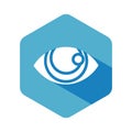 Eye icon design, human eyes vector illustration, sense of vision, blue hexagon icon, flat design with long shadow Royalty Free Stock Photo