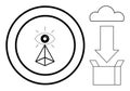 Eye inside circle with pyramid and cloud-to-box download arrow concept design Royalty Free Stock Photo