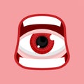 Eye inside open mouth isolated. Mouth with eyeball inside cartoon. vector illustration Royalty Free Stock Photo