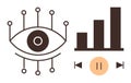 Eye with network connections and analytics chart with media control elements Royalty Free Stock Photo